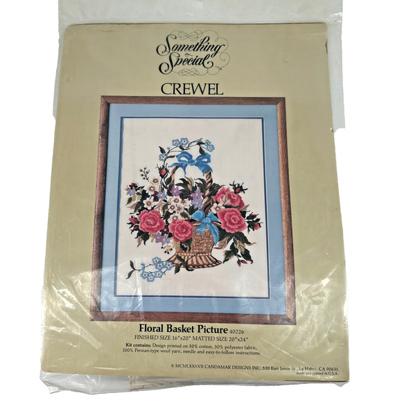 Vtg 1987 Something Special Floral Basket Crewel Picture 40226 - Picture 1 of 2